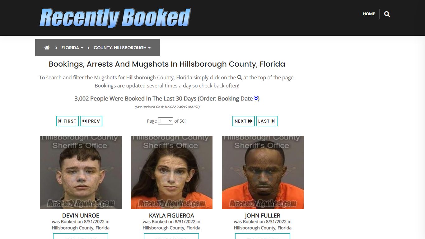 Bookings, Arrests and Mugshots in Hillsborough County, Florida